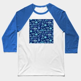 Navy Blue Funky Fishes Baseball T-Shirt